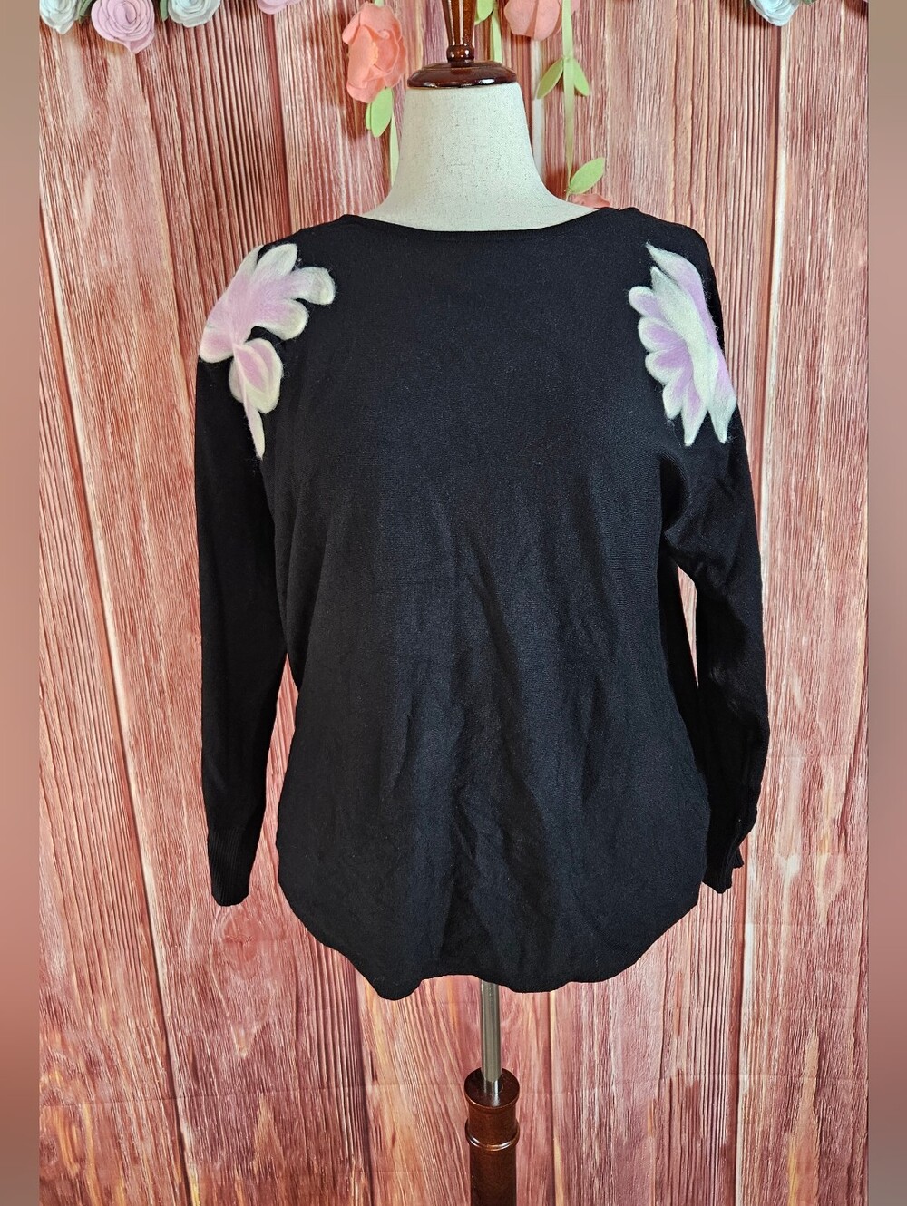 NWT Aaeda Felted Floral Patch Sweater Plus Size 1X